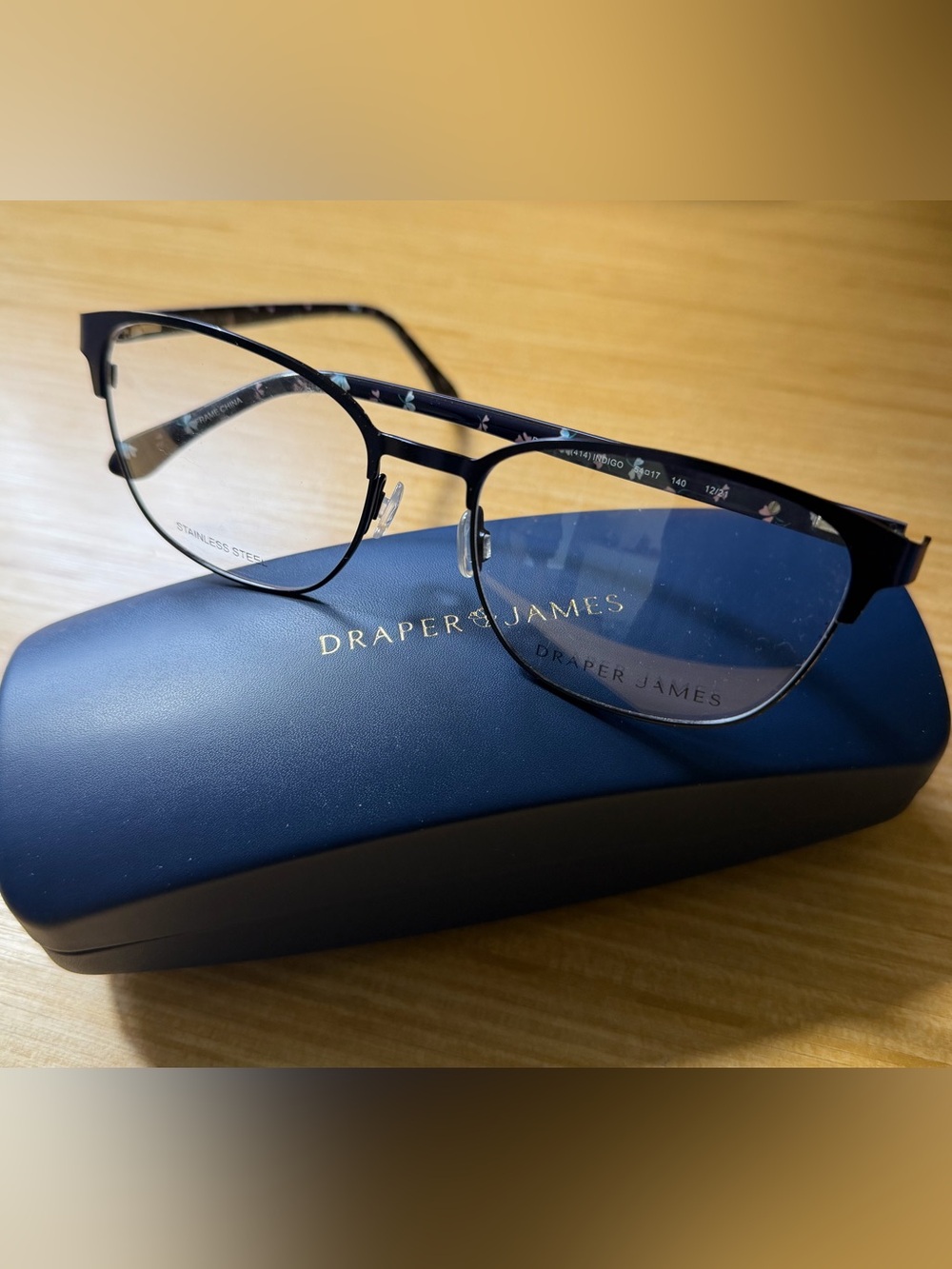 Draper James Indigo Floral-Trim Eyeglasses RX | Never worn with case! NWOT